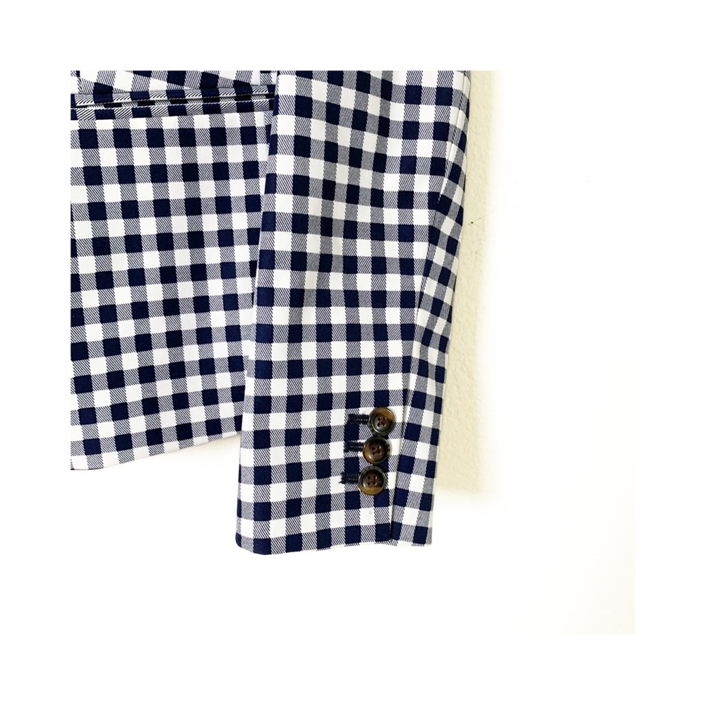 J CREW M2373 Gingham Blue White Blazer Jacket Checkered Double Button XS - Picture 4 of 8